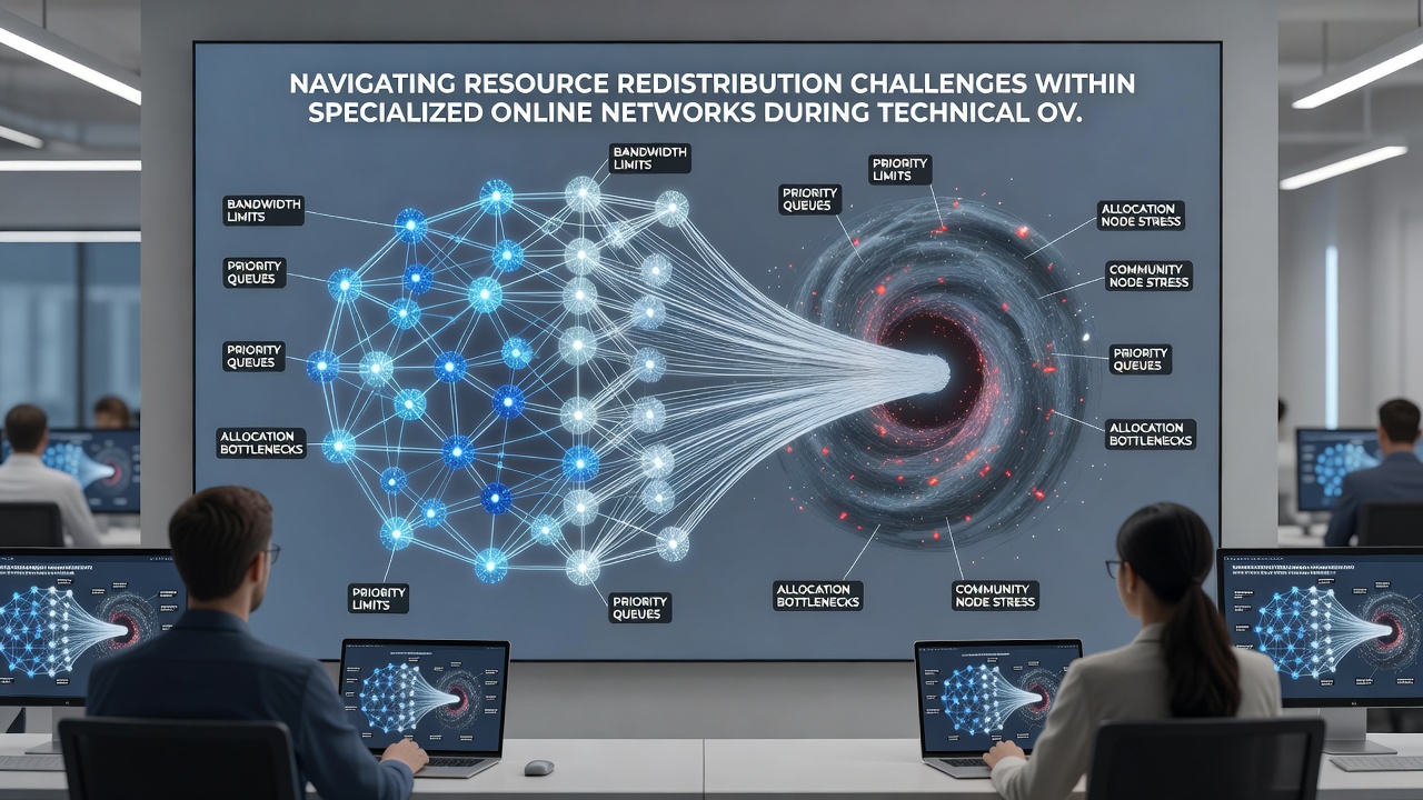 Network operations team reviewing real-time resource redistribution metrics during a technical overhaul